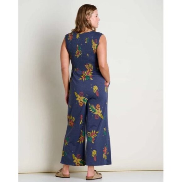Toad & Co Gemina V Sleeveless Floral Jumpsuit Womens Size XL Wide Leg Pockets - Picture 3 of 11